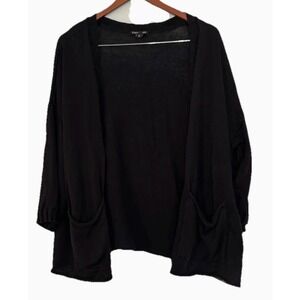 Eilleen Fisher Linen Cotton Open Front Cardigan Size XL Black Lagenlook Slouchy